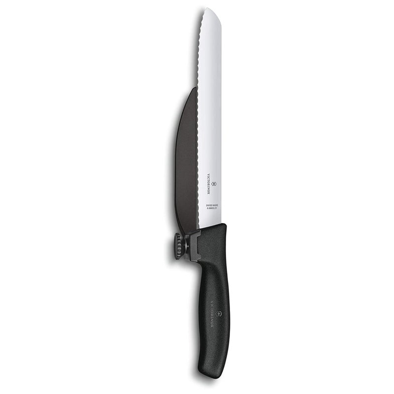 Victorinox Swiss Classic Dux Knife - 8.25 Inch Serrated Blade with Adjustable Guide - Black Handle - Image 1